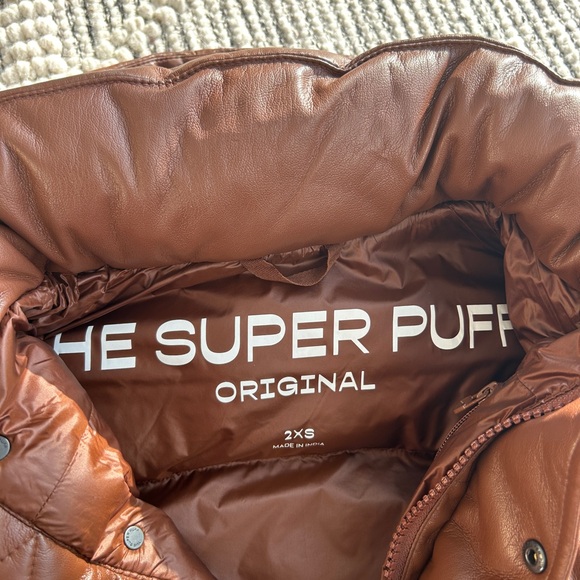 Aritzia the Super Puff Shorty Brown Leather Vegan Jacket Puffer XS - Picture 2 of 4